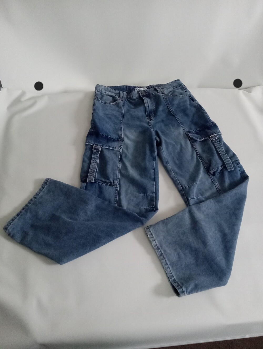 YMI Blue Washed Relaxed Fit Straight-Leg Cargo Jeans 11x30